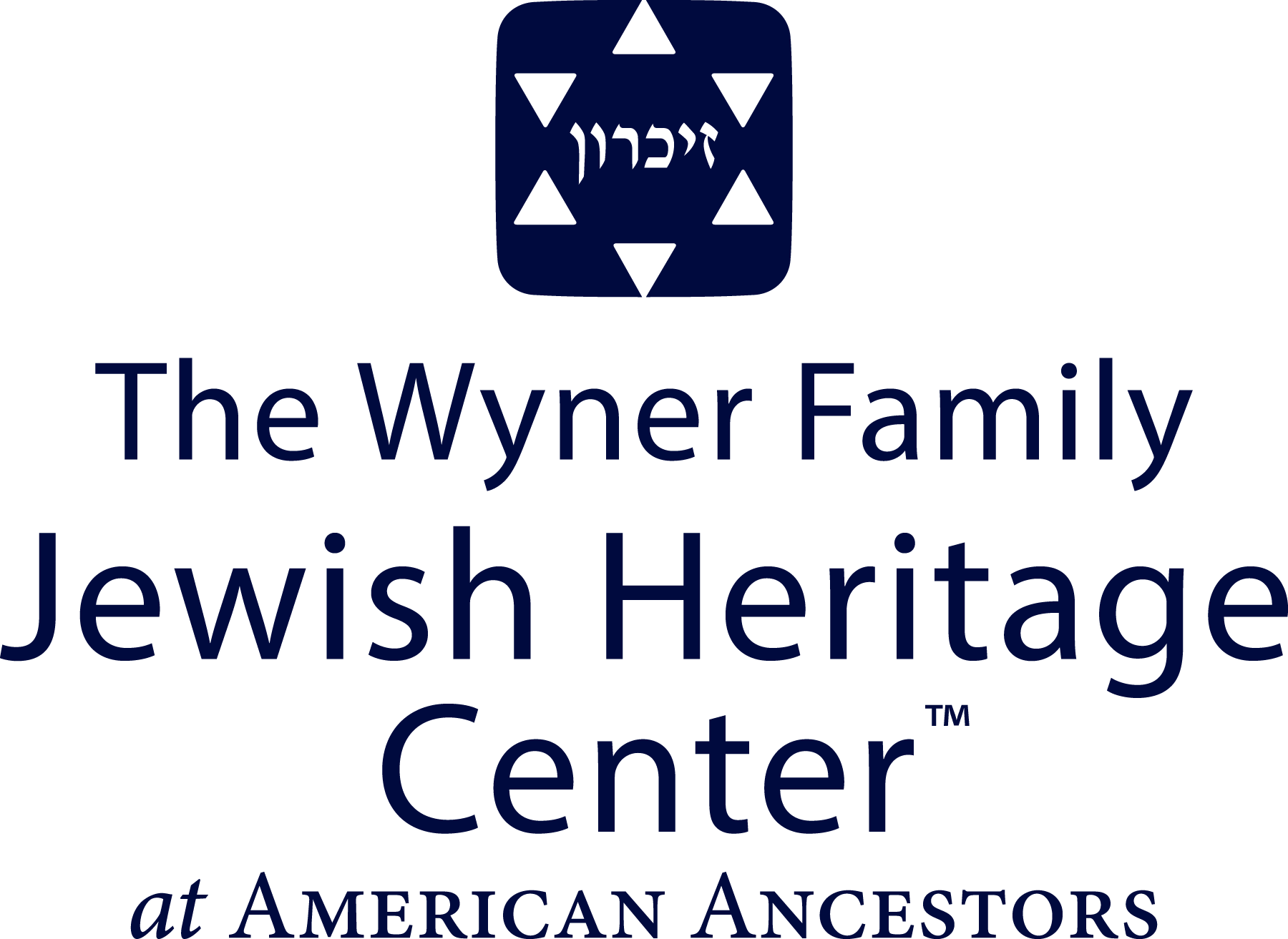 The Wyner Family Jewish Heritage Center at American Ancestors logo with lines of text stacked atop one another