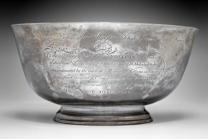 Paul Revere Jr. (1734-1818), Sons of Liberty Bowl, Boston, Massachusetts, 1768. Silver; H. 5 ½ in., Diam. lip 11 in., Wt. 45 oz. Museum of Fine Arts, Boston; Museum purchase with funds donated by contribution and the Francis Bartlett Donation of 1912 (49.45). 